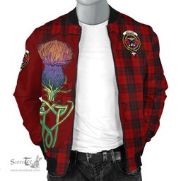 Scottish MacLeod of Raasay Highland Tartan Family Crest with Thistle and Scotland Map Tartan Plaid Bomber Jacket Scottish Plaid Tartan Plaid - ScotsTee - scotstee.com