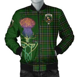 Scottish MacAlpin Modern Tartan Family Crest with Thistle and Scotland Map Tartan Plaid Bomber Jacket Scottish Plaid Tartan Plaid - ScotsTee - scotstee.com