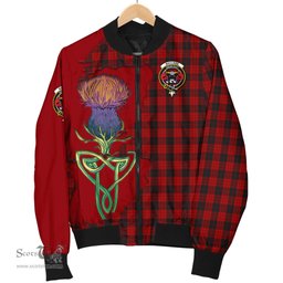 Scottish MacLeod Black and Red Tartan Family Crest with Thistle and Scotland Map Tartan Plaid Bomber Jacket Scottish Plaid Tartan Plaid - ScotsTee - scotstee.com