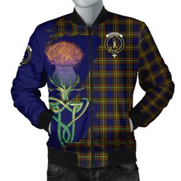 Scottish MacLellan Modern Tartan Family Crest with Thistle and Scotland Map Tartan Plaid Bomber Jacket Scottish Plaid Tartan Plaid - ScotsTee - scotstee.com