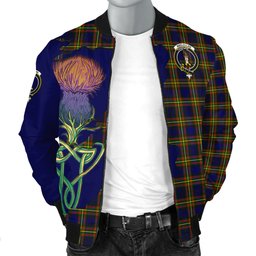 Scottish MacLellan Modern Tartan Family Crest with Thistle and Scotland Map Tartan Plaid Bomber Jacket Scottish Plaid Tartan Plaid - ScotsTee - scotstee.com