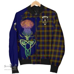 Scottish MacLellan Modern Tartan Family Crest with Thistle and Scotland Map Tartan Plaid Bomber Jacket Scottish Plaid Tartan Plaid - ScotsTee - scotstee.com
