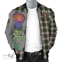 Scottish MacKinnon Dress Tartan Family Crest with Thistle and Scotland Map Tartan Plaid Bomber Jacket Scottish Plaid Tartan Plaid - ScotsTee - scotstee.com