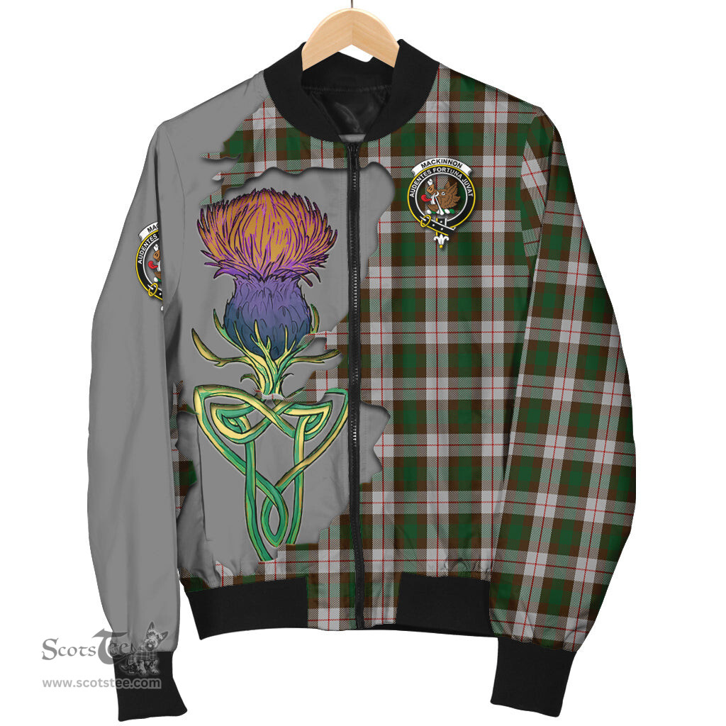 Scottish MacKinnon Dress Tartan Family Crest with Thistle and Scotland Map Tartan Plaid Bomber Jacket Scottish Plaid Tartan Plaid - ScotsTee - scotstee.com