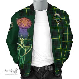 Scottish MacArthur Modern Tartan Family Crest with Thistle and Scotland Map Tartan Plaid Bomber Jacket Scottish Plaid Tartan Plaid - ScotsTee - scotstee.com