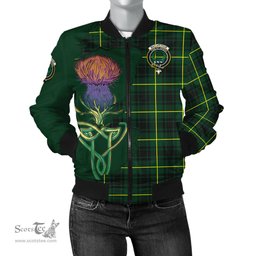 Scottish MacArthur Modern Tartan Family Crest with Thistle and Scotland Map Tartan Plaid Bomber Jacket Scottish Plaid Tartan Plaid - ScotsTee - scotstee.com