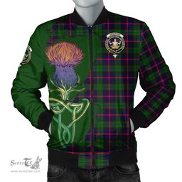 Scottish Urquhart Modern Tartan Family Crest with Thistle and Scotland Map Tartan Plaid Bomber Jacket Scottish Plaid Tartan Plaid - ScotsTee - scotstee.com