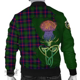 Scottish Urquhart Modern Tartan Family Crest with Thistle and Scotland Map Tartan Plaid Bomber Jacket Scottish Plaid Tartan Plaid - ScotsTee - scotstee.com
