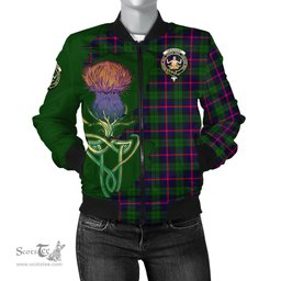 Scottish Urquhart Modern Tartan Family Crest with Thistle and Scotland Map Tartan Plaid Bomber Jacket Scottish Plaid Tartan Plaid - ScotsTee - scotstee.com