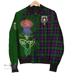 Scottish Urquhart Modern Tartan Family Crest with Thistle and Scotland Map Tartan Plaid Bomber Jacket Scottish Plaid Tartan Plaid - ScotsTee - scotstee.com