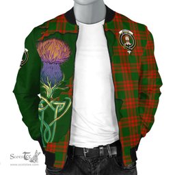 Scottish Menzies Green Modern Tartan Family Crest with Thistle and Scotland Map Tartan Plaid Bomber Jacket Scottish Plaid Tartan Plaid - ScotsTee - scotstee.com