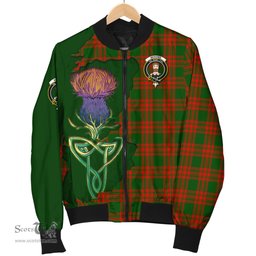 Scottish Menzies Green Modern Tartan Family Crest with Thistle and Scotland Map Tartan Plaid Bomber Jacket Scottish Plaid Tartan Plaid - ScotsTee - scotstee.com