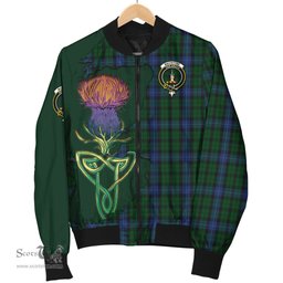 Scottish MacIntyre Tartan Family Crest with Thistle and Scotland Map Tartan Plaid Bomber Jacket Scottish Plaid Tartan Plaid - ScotsTee - scotstee.com