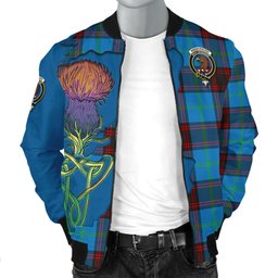 Scottish Wedderburn Tartan Family Crest with Thistle and Scotland Map Tartan Plaid Bomber Jacket Scottish Plaid Tartan Plaid - ScotsTee - scotstee.com