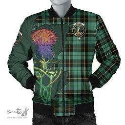 Scottish Wallace Hunting Ancient Tartan Family Crest with Thistle and Scotland Map Tartan Plaid Bomber Jacket Scottish Plaid Tartan Plaid - ScotsTee - scotstee.com