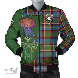 Scottish Norvel Tartan Family Crest with Thistle and Scotland Map Tartan Plaid Bomber Jacket Scottish Plaid Tartan Plaid - ScotsTee - scotstee.com
