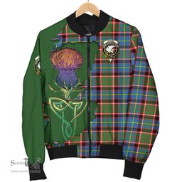 Scottish Norvel Tartan Family Crest with Thistle and Scotland Map Tartan Plaid Bomber Jacket Scottish Plaid Tartan Plaid - ScotsTee - scotstee.com