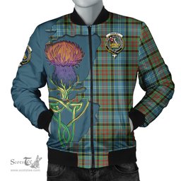 Scottish Paisley Tartan Family Crest with Thistle and Scotland Map Tartan Plaid Bomber Jacket Scottish Plaid Tartan Plaid - ScotsTee - scotstee.com