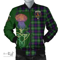 Scottish Sutherland Modern Tartan Family Crest with Thistle and Scotland Map Tartan Plaid Bomber Jacket Scottish Plaid Tartan Plaid - ScotsTee - scotstee.com