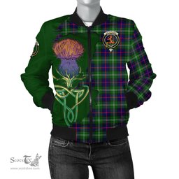 Scottish Sutherland Modern Tartan Family Crest with Thistle and Scotland Map Tartan Plaid Bomber Jacket Scottish Plaid Tartan Plaid - ScotsTee - scotstee.com