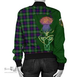 Scottish Sutherland Modern Tartan Family Crest with Thistle and Scotland Map Tartan Plaid Bomber Jacket Scottish Plaid Tartan Plaid - ScotsTee - scotstee.com