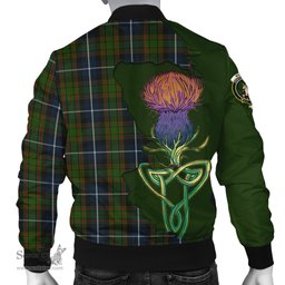 Scottish MacRae Hunting Tartan Family Crest with Thistle and Scotland Map Tartan Plaid Bomber Jacket Scottish Plaid Tartan Plaid - ScotsTee - scotstee.com