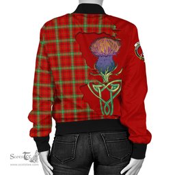 Scottish Morrison Red Modern Tartan Family Crest with Thistle and Scotland Map Tartan Plaid Bomber Jacket Scottish Plaid Tartan Plaid - ScotsTee - scotstee.com