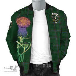 Scottish MacRae Tartan Family Crest with Thistle and Scotland Map Tartan Plaid Bomber Jacket Scottish Plaid Tartan Plaid - ScotsTee - scotstee.com