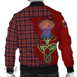 Scottish Ogilvie (Ogilvy) Tartan Family Crest with Thistle and Scotland Map Tartan Plaid Bomber Jacket Scottish Plaid Tartan Plaid - ScotsTee - scotstee.com