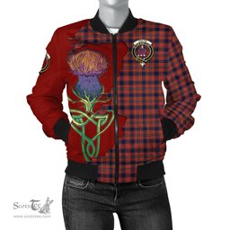 Scottish Ogilvie (Ogilvy) Tartan Family Crest with Thistle and Scotland Map Tartan Plaid Bomber Jacket Scottish Plaid Tartan Plaid - ScotsTee - scotstee.com
