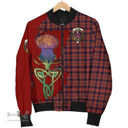 Scottish Ogilvie (Ogilvy) Tartan Family Crest with Thistle and Scotland Map Tartan Plaid Bomber Jacket Scottish Plaid Tartan Plaid - ScotsTee - scotstee.com