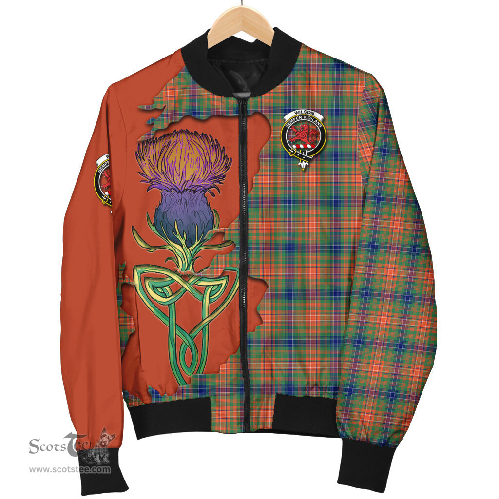Scottish Wilson Ancient Tartan Family Crest with Thistle and Scotland Map Tartan Plaid Bomber Jacket Scottish Plaid Tartan Plaid - ScotsTee - scotstee.com