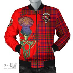 Scottish Murray of Tulloch Modern Tartan Family Crest with Thistle and Scotland Map Tartan Plaid Bomber Jacket Scottish Plaid Tartan Plaid - ScotsTee - scotstee.com