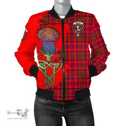Scottish Murray of Tulloch Modern Tartan Family Crest with Thistle and Scotland Map Tartan Plaid Bomber Jacket Scottish Plaid Tartan Plaid - ScotsTee - scotstee.com
