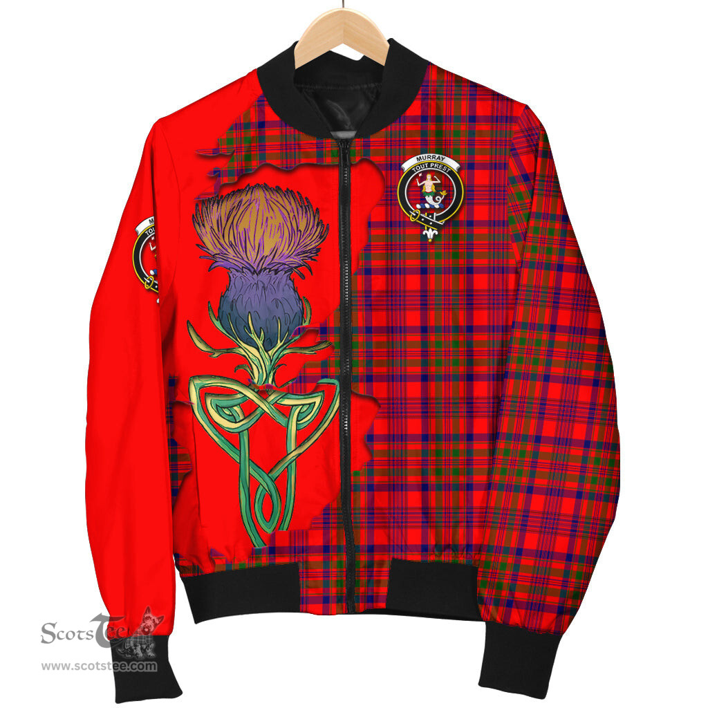 Scottish Murray of Tulloch Modern Tartan Family Crest with Thistle and Scotland Map Tartan Plaid Bomber Jacket Scottish Plaid Tartan Plaid - ScotsTee - scotstee.com