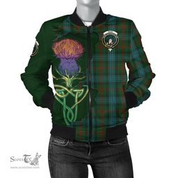 Scottish Ross Hunting Tartan Family Crest with Thistle and Scotland Map Tartan Plaid Bomber Jacket Scottish Plaid Tartan Plaid - ScotsTee - scotstee.com
