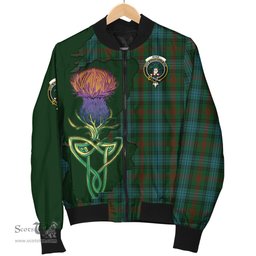 Scottish Ross Hunting Tartan Family Crest with Thistle and Scotland Map Tartan Plaid Bomber Jacket Scottish Plaid Tartan Plaid - ScotsTee - scotstee.com