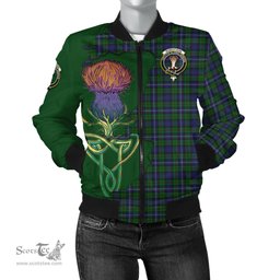 Scottish Robertson Hunting Tartan Family Crest with Thistle and Scotland Map Tartan Plaid Bomber Jacket Scottish Plaid Tartan Plaid - ScotsTee - scotstee.com