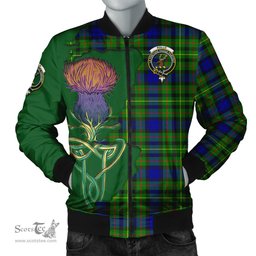 Scottish Rollo Modern Tartan Family Crest with Thistle and Scotland Map Tartan Plaid Bomber Jacket Scottish Plaid Tartan Plaid - ScotsTee - scotstee.com