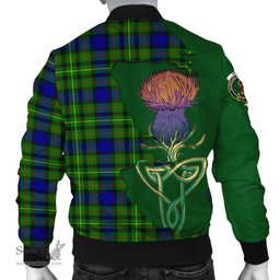 Scottish Rollo Modern Tartan Family Crest with Thistle and Scotland Map Tartan Plaid Bomber Jacket Scottish Plaid Tartan Plaid - ScotsTee - scotstee.com