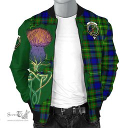 Scottish Rollo Modern Tartan Family Crest with Thistle and Scotland Map Tartan Plaid Bomber Jacket Scottish Plaid Tartan Plaid - ScotsTee - scotstee.com
