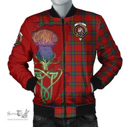 Scottish Wood Dress Tartan Family Crest with Thistle and Scotland Map Tartan Plaid Bomber Jacket Scottish Plaid Tartan Plaid - ScotsTee - scotstee.com