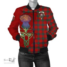 Scottish Wood Dress Tartan Family Crest with Thistle and Scotland Map Tartan Plaid Bomber Jacket Scottish Plaid Tartan Plaid - ScotsTee - scotstee.com