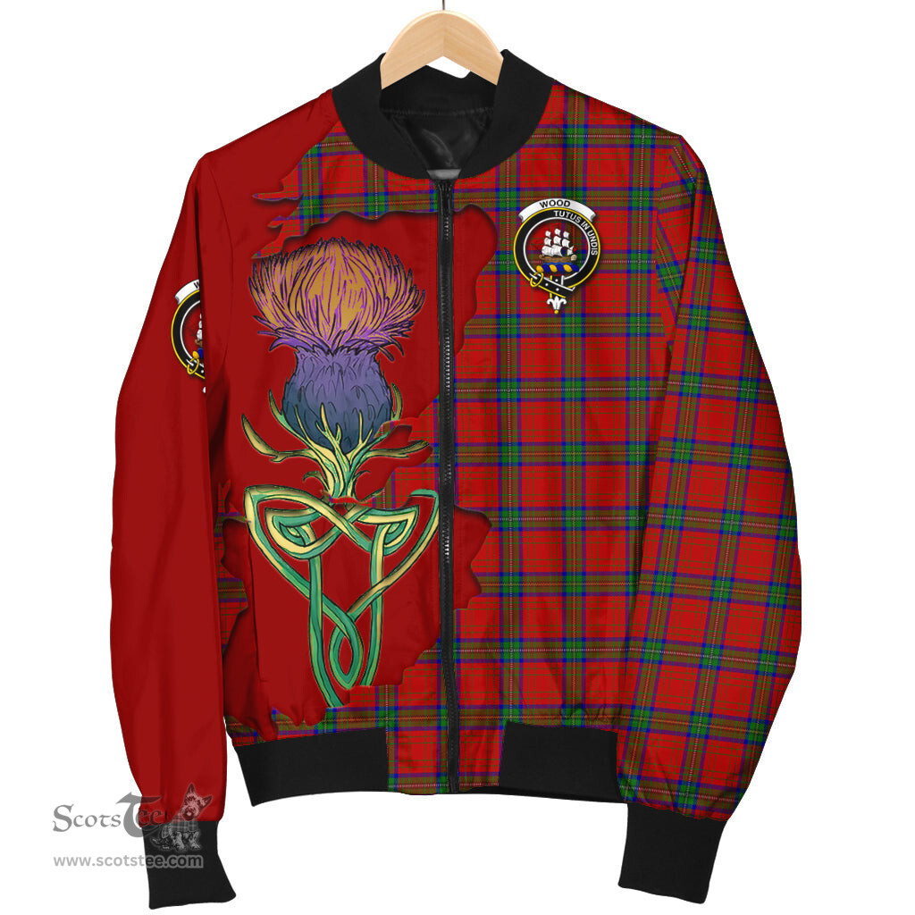 Scottish Wood Dress Tartan Family Crest with Thistle and Scotland Map Tartan Plaid Bomber Jacket Scottish Plaid Tartan Plaid - ScotsTee - scotstee.com