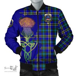 Scottish Weir Modern Tartan Family Crest with Thistle and Scotland Map Tartan Plaid Bomber Jacket Scottish Plaid Tartan Plaid - ScotsTee - scotstee.com