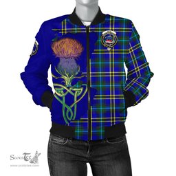 Scottish Weir Modern Tartan Family Crest with Thistle and Scotland Map Tartan Plaid Bomber Jacket Scottish Plaid Tartan Plaid - ScotsTee - scotstee.com