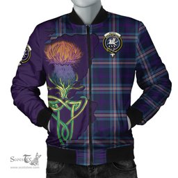Scottish Nevoy Tartan Family Crest with Thistle and Scotland Map Tartan Plaid Bomber Jacket Scottish Plaid Tartan Plaid - ScotsTee - scotstee.com