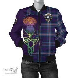 Scottish Nevoy Tartan Family Crest with Thistle and Scotland Map Tartan Plaid Bomber Jacket Scottish Plaid Tartan Plaid - ScotsTee - scotstee.com
