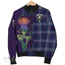 Scottish Nevoy Tartan Family Crest with Thistle and Scotland Map Tartan Plaid Bomber Jacket Scottish Plaid Tartan Plaid - ScotsTee - scotstee.com