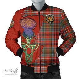 Scottish MacPherson Weathered Tartan Family Crest with Thistle and Scotland Map Tartan Plaid Bomber Jacket Scottish Plaid Tartan Plaid - ScotsTee - scotstee.com